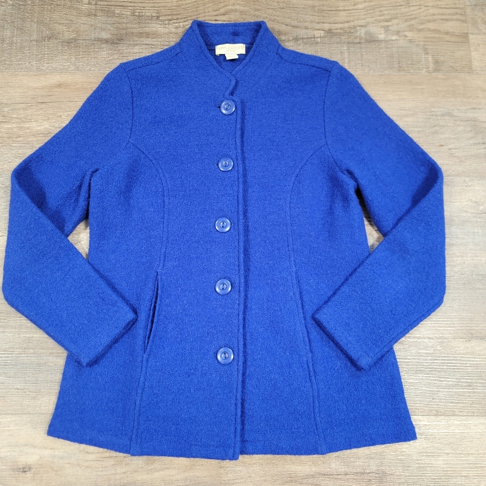 Appleseeds Ps Wool Button Front Jacket Royal Blue… - image 4